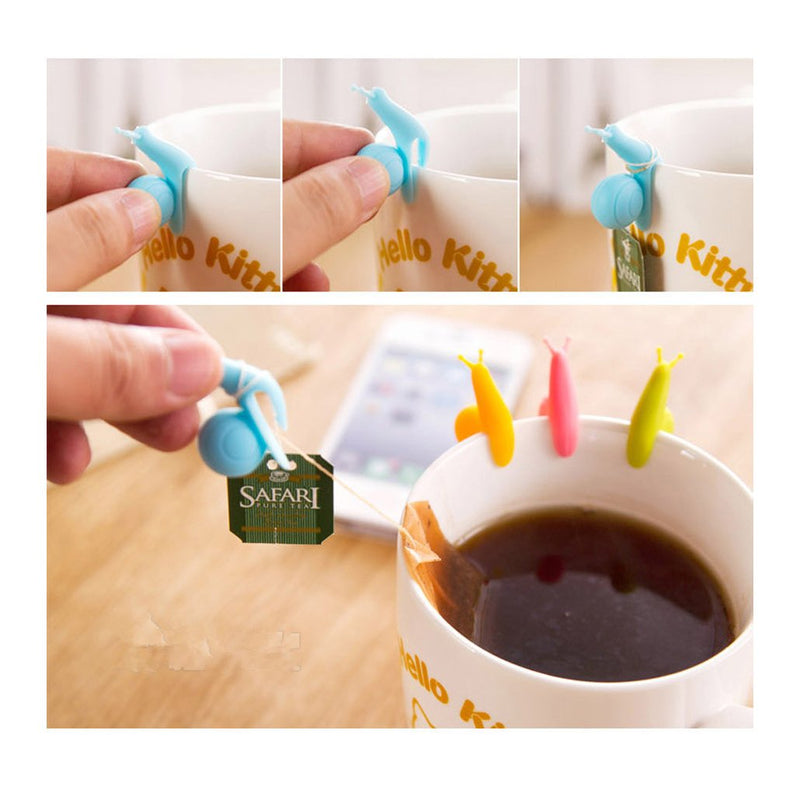 WZYuan Pack of 10pcs Candy Colors Colorful Cute Silicone Snail Shape Cup Mug Tea Bag Holder Clips