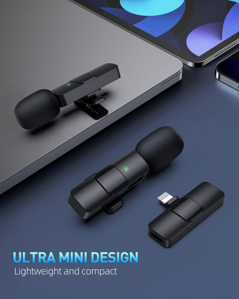 PQRQP Wireless Microphone for iPhone iPad, Clip Mic, Lavalier Microphone, Microphones, Plug-Play Video Recording, Live Stream, YouTube, TikTok Black