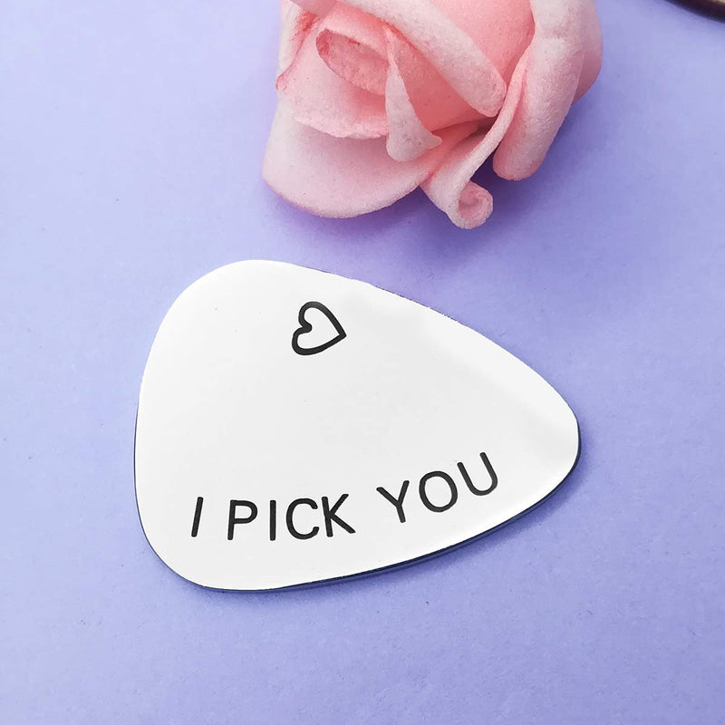 Anniversary Gifts for Him Men - Unique Birthday Gift for Musician Guitar Player Husband Boyfriend Fiancé Dad I Pick You Guitar Pick Music Jewelry Gift for Wedding Valentines Father's Day Christmas