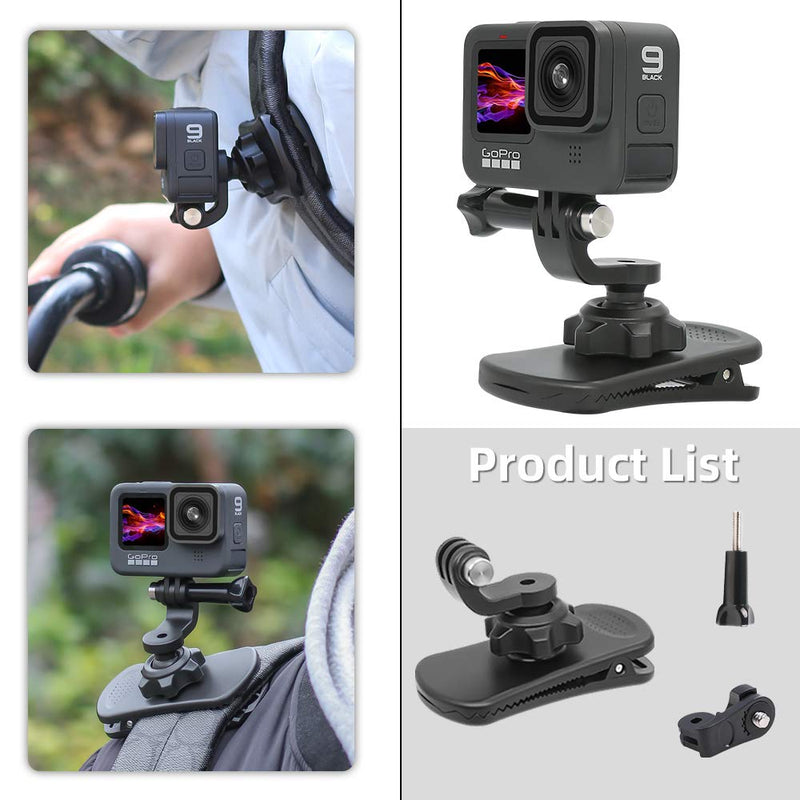 SUREWO 360° Rotation Backpack Strap Mount Quick Clip Mount Compatible with GoPro Hero 10,9,8,7, Hero(2018),6,5,4,Fusion,DJI Osmo Action 2,AKASO,Campark,Crosstour Action Cameras Newest Backpack Clip Mount for GoPro