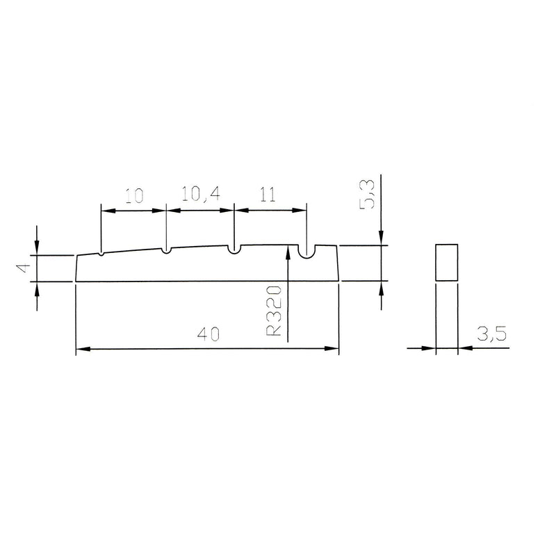 White bass guitar top nut 4 string 40mm x 3.5mm
