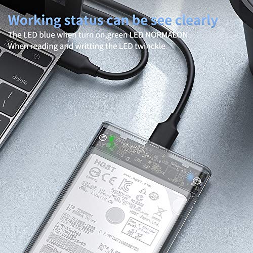 External Hard Drive Enclosure, SNANSHI USB 3.0 to SATA III Adapter for 2.5" SATA SSD HDD 9.5mm 7mm Hard Drive Case Housing with UASP, Tool-Free Design - Clear Clear USB3.0 Micro B