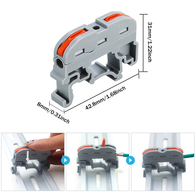 Teansic DIN Rail Terminal Blocks Kit, 20Pcs Universal Compact Connectors Lever Wire Nuts with 2Pcs Connection Bar for Electrical Wires 20