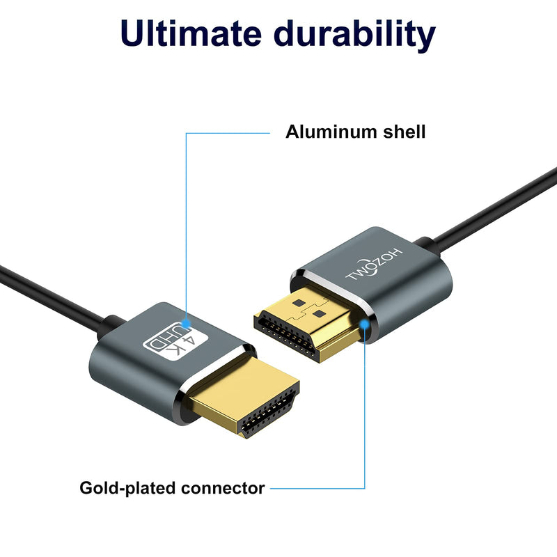 Twozoh Ultra-Thin HDMI to HDMI Cable 3.3FT, Hyper Slim HDMI 2.0 Cable, Extreme Flexible HDMI Cord Support 3D/4K@60Hz, 2160P, 1080P