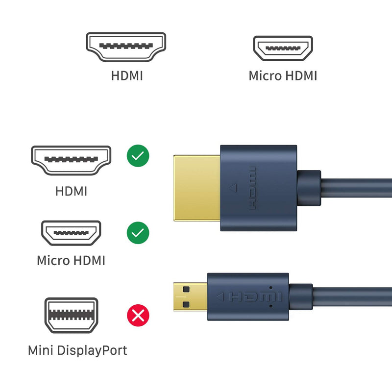 Micro HDMI to HDMI Cable, Cabletime High Speed 4K 60Hz Male to Male HDR HDMI 2.0 Adapter, Ethernet Audio Return Compatible for GoPro Hero 7 Black 6 Hero 5, Camera, ASUS Zenbook Laptop 3FT 3 Feet/1m