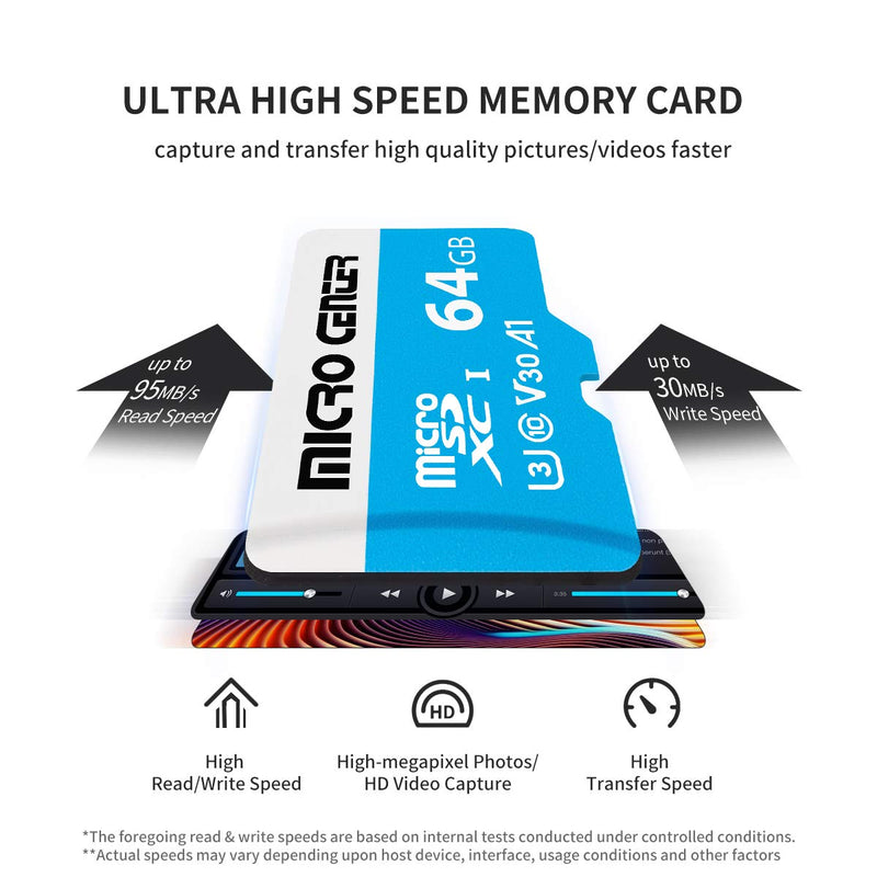 Micro Center Premium 64GB microSDXC Card, Nintendo-Switch Compatible Memory Card, UHS-I C10 U3 V30 4K UHD Video A1 Micro SD Card with Adapter (64GB)