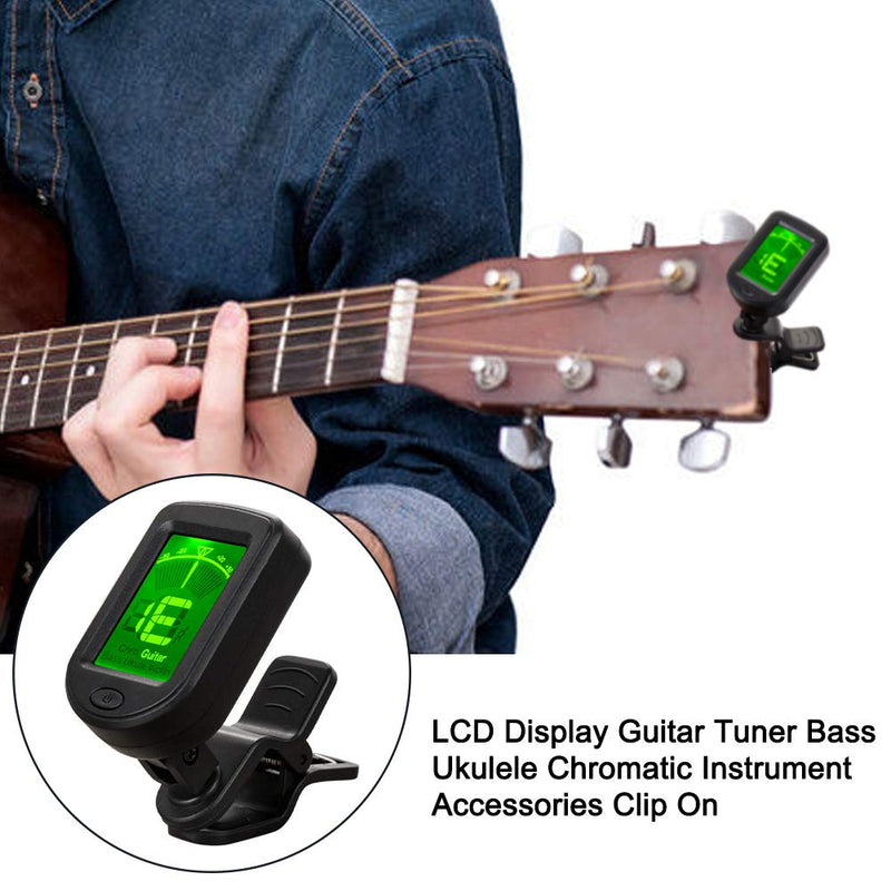 Guitar Tuner Digital Electronic Clip-On Tuner with LCD Screen,Digital Tuner Acoustic for Guitars,Ukulele, Violin, Bass black