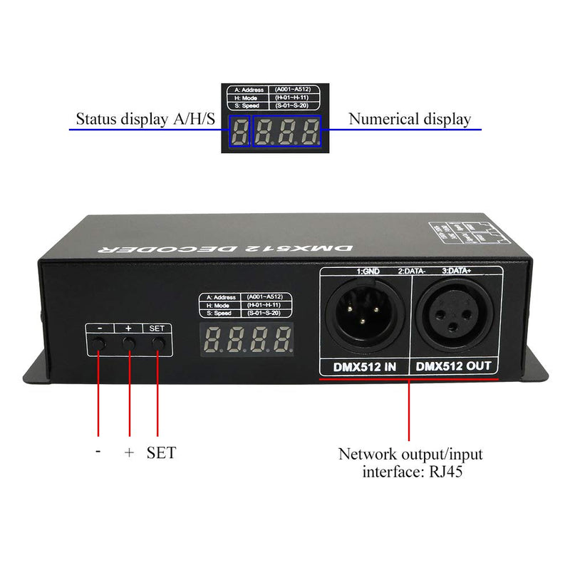 [AUSTRALIA] - AZIMOM Led DMX512 Decoder Controller with Digital Display 4 Channels 4X4A Dimming Driver for RGB 5050 3528 Tape Strip Light 4 channle with display 