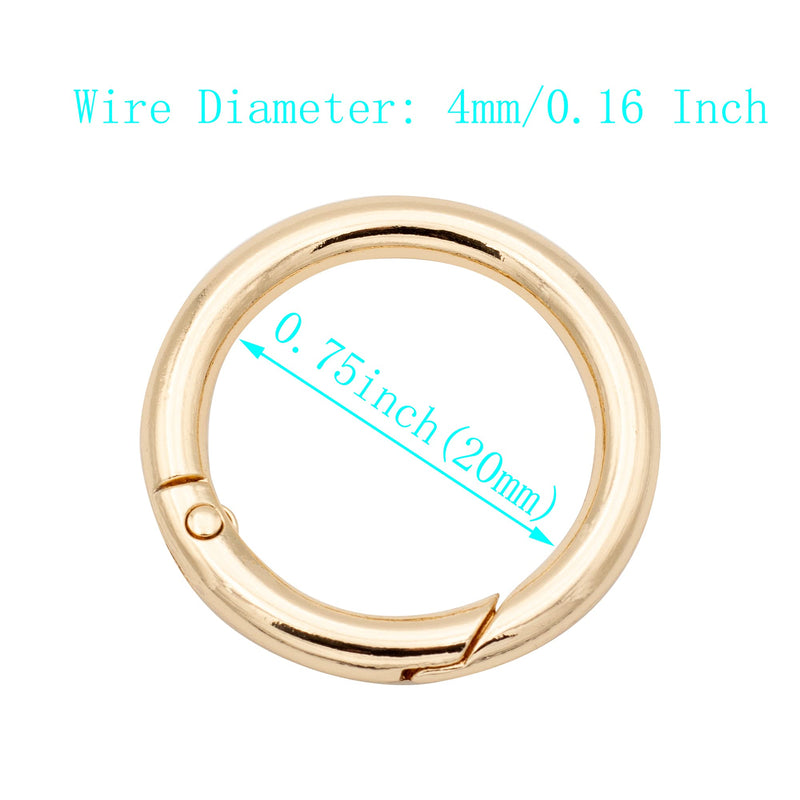 JWBIZ 20pcs Trigger Spring O Rings Round Carabiner Clip Snap for Keyrings Buckle, Bags,Purses (Gold, 3/4 inch) Gold