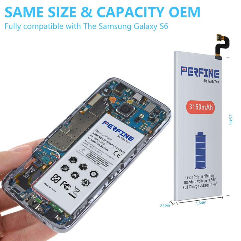 Perfine Galaxy S7 Battery [3150mAh] Li-ion Polymer Battery EB-BG930ABE Replacement for Samsung Galaxy G930 / G930V / G930A / G930T / G930P / G930F with Repair Replacement Kit Tools