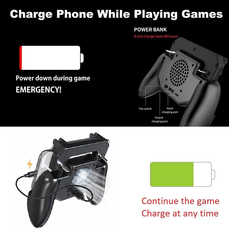 GameCorfara Mobile Game Controller for PUBG 4-in-1 Upgrade Version Cool Phone Holder Gamepad Shoot and Aim Trigger Joystick Physical Buttons Phone Cooling Pad Power Bank(4000Mah)