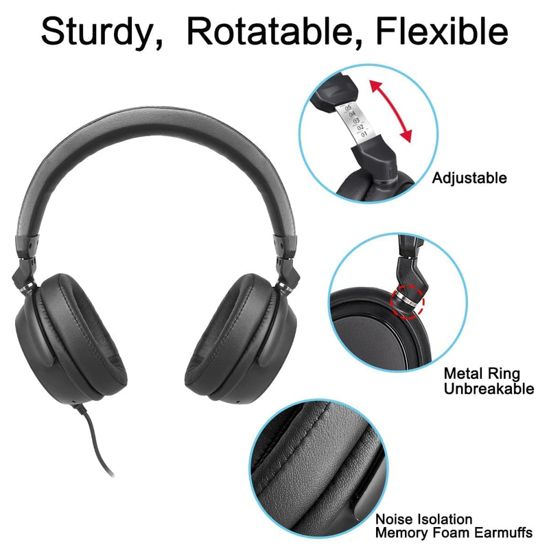 SIMOLIO On-Ear Wired Kids Headphones w/Microphone/Volume Limited/AUX Jack/Share Jack/Carrying Bag, Stereo Wired Over Ear Headphones with Mic&Volume Control for Adults Students Music PC Phone Laptop