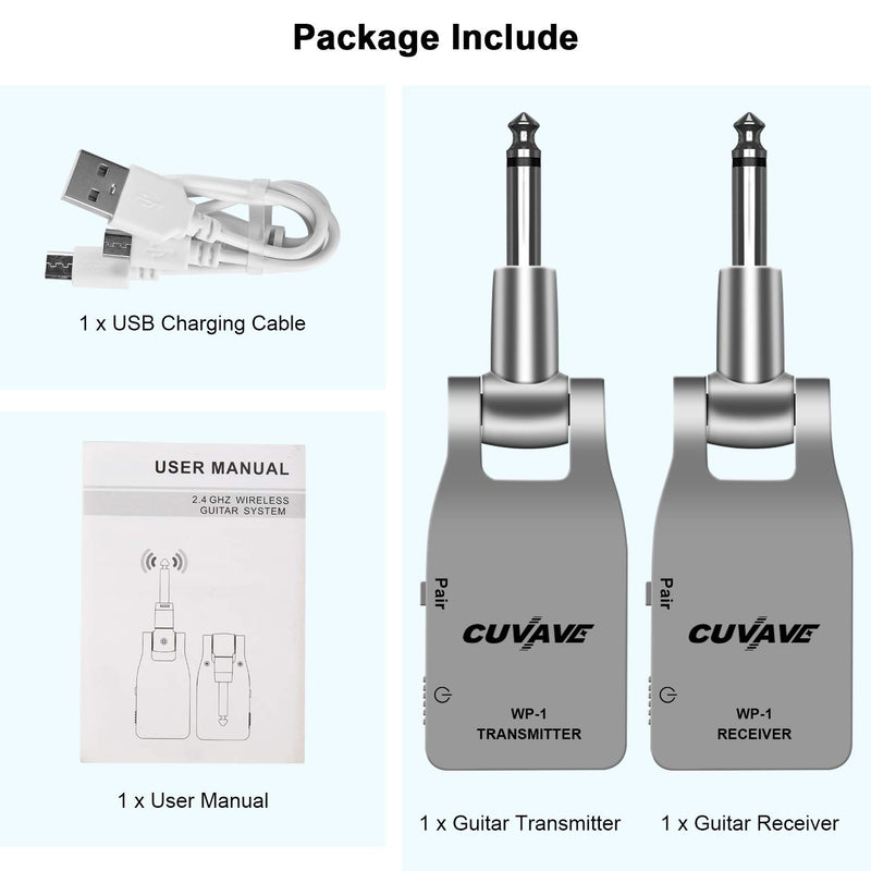 [AUSTRALIA] - Wireless Guitar System, Rechargeable Guitar Transmitter Receiver Set for Electric Guitar Bass silver 