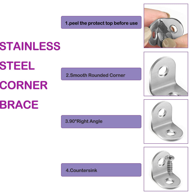 MroMax L Bracket Corner Brace 1.77" x 1.77" L Brackets for Wood Shelf, 90 Degree Stainless Steel Corner Bracket, Right Angle Bracket for Wood Furniture Chair Drawer Cabinet with Screws 8pcs