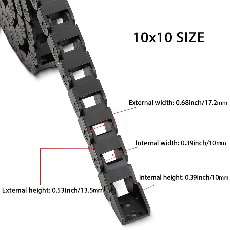 1M Drag Chain Cable Carrier R18 10x10mm(Inn HxW) Plastic Black Towline Wire Cable Chain Carrier for CNC Router Mill and 3D Printer,with Extra Connector,Screwdriver,Screws, Bridge Type(10x10） 10x10