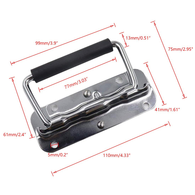 HONJIE Spring Loaded Handle Heavy Duty Handle for Toolbox Chest Case with Rubber Grip Surface Mounted(2 Pack) length:110mm/4.33"