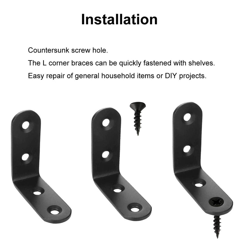 L Bracket Corner Braces Joint Right Angle Bracket Fastener Support Shelf Brace with Screws for Furniture Repair Chairs Wooden Shelves DIY Black 16 Sets Elimeta (1.6inch) 1.6inch