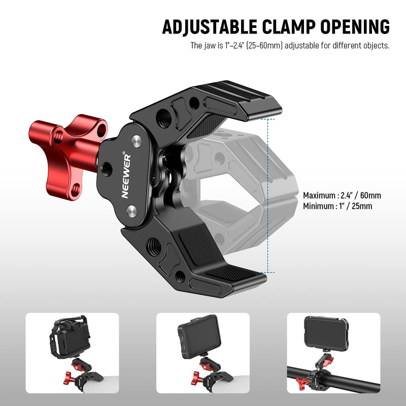 NEEWER Super Clamp with Dual Ballhead Magic Arm, Cold Shoe Mount, 1/4" 3/8" Threads Compatible with SmallRig Accessories, Light Clamp Camera Clamp Max Load 2.2kg Compatible with GoPro Insta360, UA023