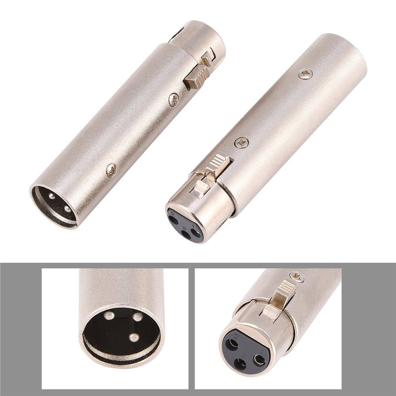 2Pcs 3-Pin XLR Male to Female Socket Connector Audio Microphone Mic Extension Adapter Gender Changer Coupler