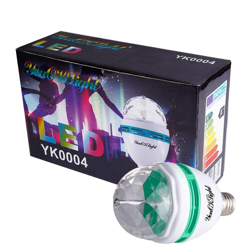 E26 Disco Light Bulb Rotating RGB Party Light Lamp LED Strobe Bulb Strobe Light Multi Crystal Disco Bulb for Disco Birthday Party Club Bar Karokee Halloween Christmas, 3 Pack E26 Bulb, Red, Green, Blue