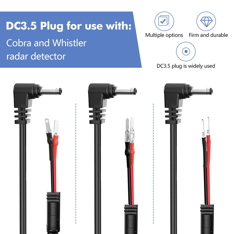 Radar Detector Hardwire Power Cord, Rearview Mirror Plug Cable, with Inline Fuse Holder,Suitable for Uniden Escort Beltronics Valentine One Cobra Whistler Radar Detector,3-Piece Set,16 '' (DC3.5) DC3.5