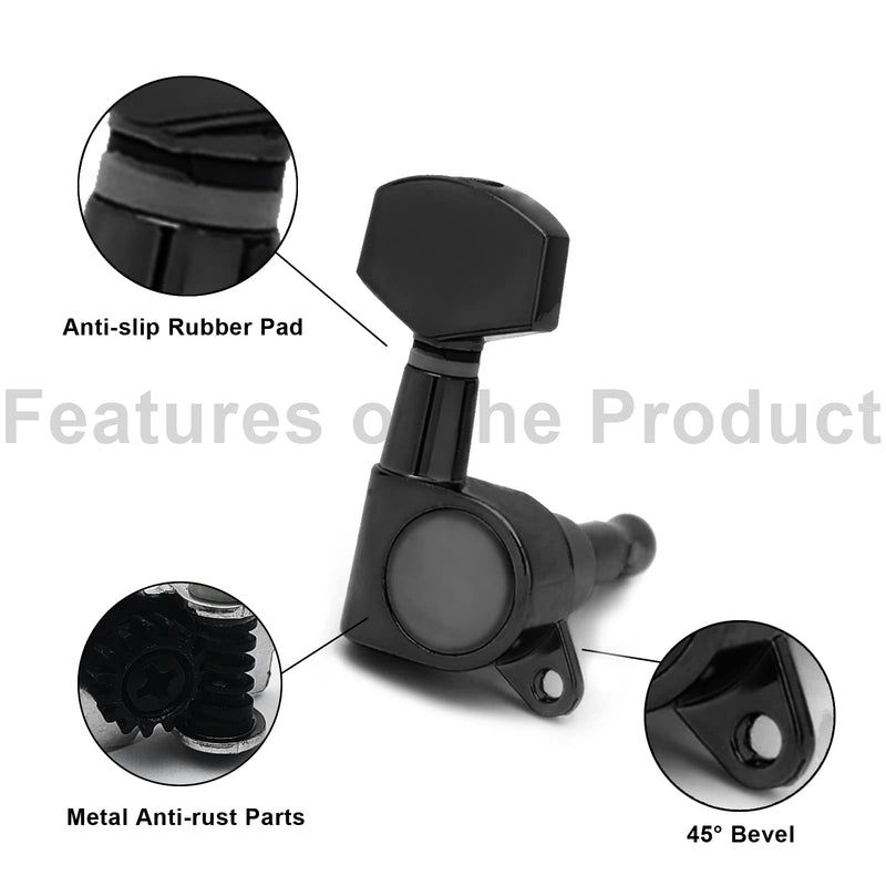 SAPHUE 6 Pieces 6R Guitar tuner pegs,Big Square Sealed guitar tuning pegs tuners machine heads,for Acoustic or Electric Guitar (Black) Black