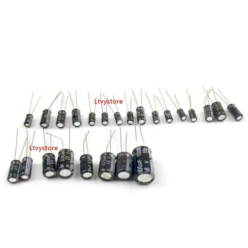 Electrolytic Capacitors Kit, Aluminum Radial Leads Capacitor Assorted Assortment Box Kit Set of 500-16V 25V 50V Capacitor, Range 0.1uF-1000uF, by Ltvystore