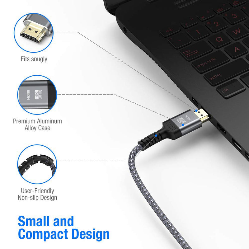 4K High-Speed HDMI Cable 1M/3.3FT,Highwings High Speed 18Gbps HDMI 2.0 Braided HDMI Cord 30AWG 4K@60Hz Compatible 4K HDR,HDCP 2.2,Video 4K UHD 2160p,HD 1080p,3D PS 3 4 PC Blu-ray ect 3.3 feet Grey