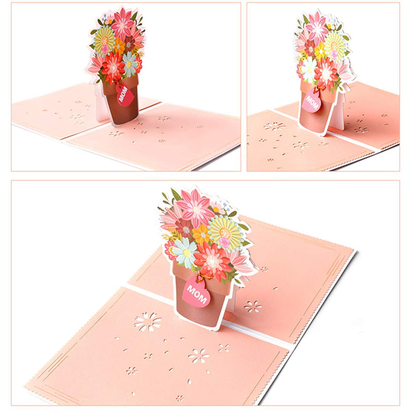 Wecamture Mother's Day Pop Up Card with Envelope - Best Mom- 3D Flower Pop Up Cards Greeting Cards for Mom's Birthday Christmas Gift