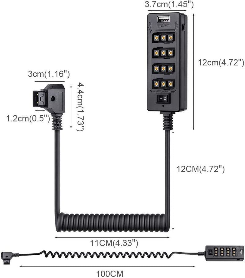 [AUSTRALIA] - Alvin's Cables D-tap Splitter Cable with Power Switch Male DTap to 4 Female D Tap 2 DC USB for V-Mount Battery for ARRI/RED Camera LCD Monitor LED Video Light Bidirectional Pluggable 1 to 4 Coiled Cable Multifunctional 