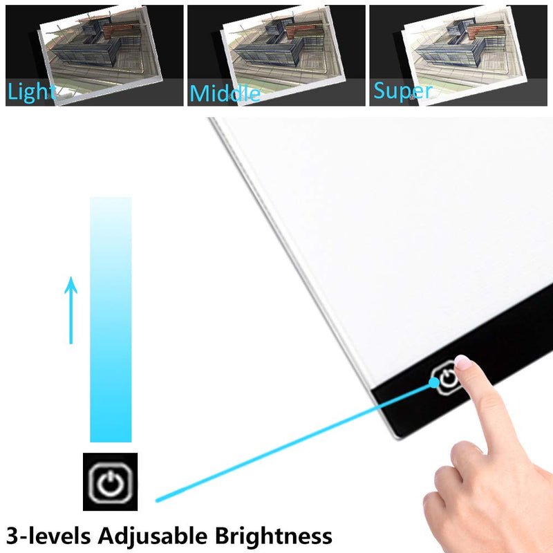 A4 Light Box, BTGGG Portable LED Tracing Light Pad Weeding Vinyl Dimmable Brightness LED Drawing Pad Table Stencil Display with USB Power Cable for Kid and Adult [Flicker-Free] [Eye Protection] A4