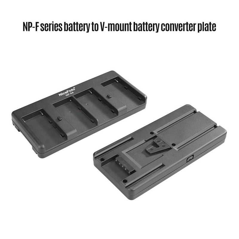 NiceFoto NP-04 NP-F Battery to V-Mount Battery Converter Adapter Plate 4-Slot Compatible with Sony NP-F970/F750/F550 Battery for LED Video Light