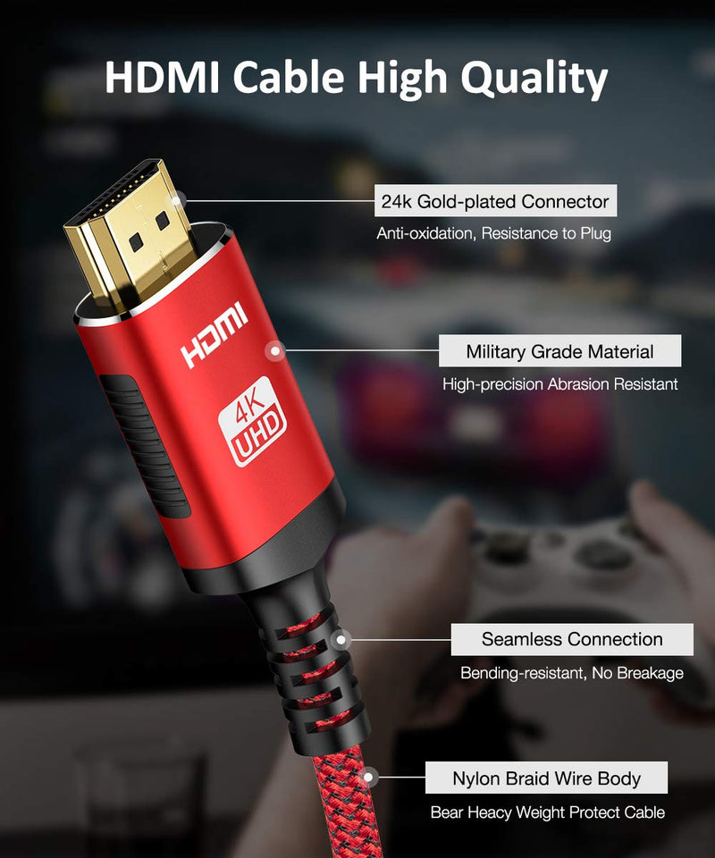 HDMI Cable 20 FT, Snowkids 4K High Speed HDMI Cable, Support 3D, 1080P, 2160P, Audio Return, Ethernet, HDR -Braided Cord Compatible Video, PC, Projector, UHD TV, PS4, Blu-ray Red 20Feet