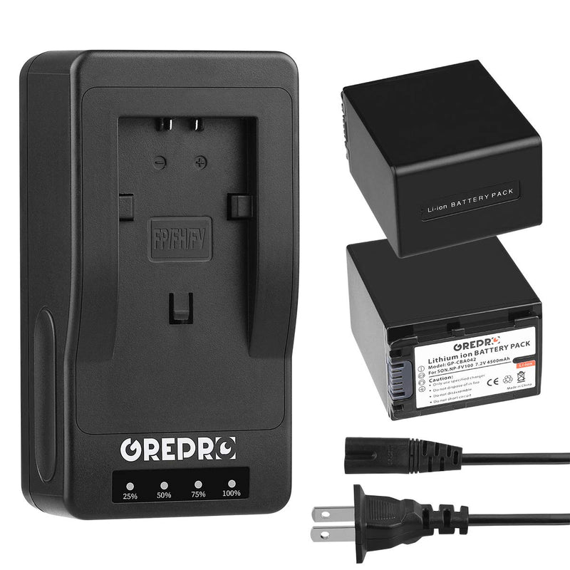 Grepro NP-FV100 Battery (2 Packs) and Rapid LCD USB Charger Kit for Sony NP-FV30 NP-FV40 NP-FV50 NP-FV70 NP-FV90 NP-FV100 Batteries; Sony DCR-SR88 SX83 SX85 HDR-CX210 CX220 CX290 HandyCam Camcorders