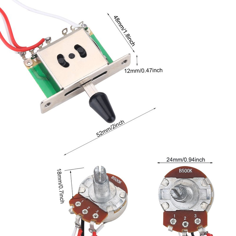 Dilwe Electric Guitar Wiring Harness Set, Metallic Wiring Harness Prewired Kit 3 Way Switch Pots Set