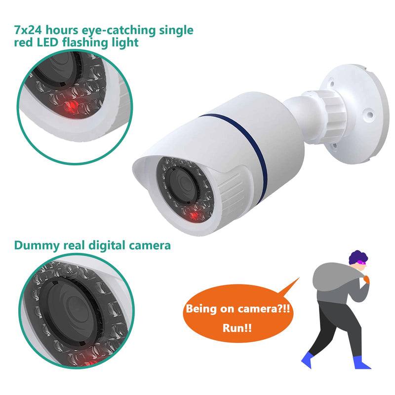 WALI Dummy Fake Camera, Surveillance Security CCTV Dome Camera, Indoor Outdoor Camera, with One LED Light, Security Alert Sticker Decals (TC-W2), 2 Pack, White