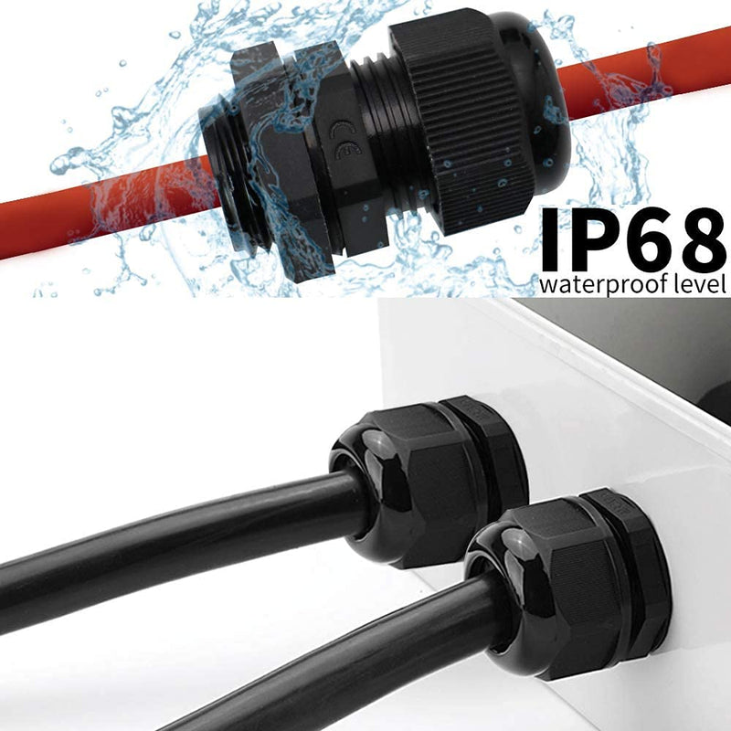 BLS 20 Pcs Black Plastic Waterproof Connectors Cable Glands M20 x 1.5