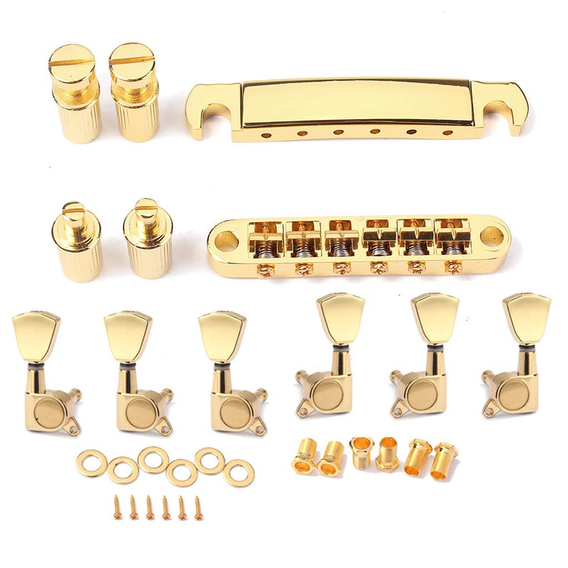 Alnicov Guitar Bridge Locking Tune-O-Matic Tom Bridge And Guitar Tuning Pegs Tuner Machine Heads Musical Instrument Accessories,Gold