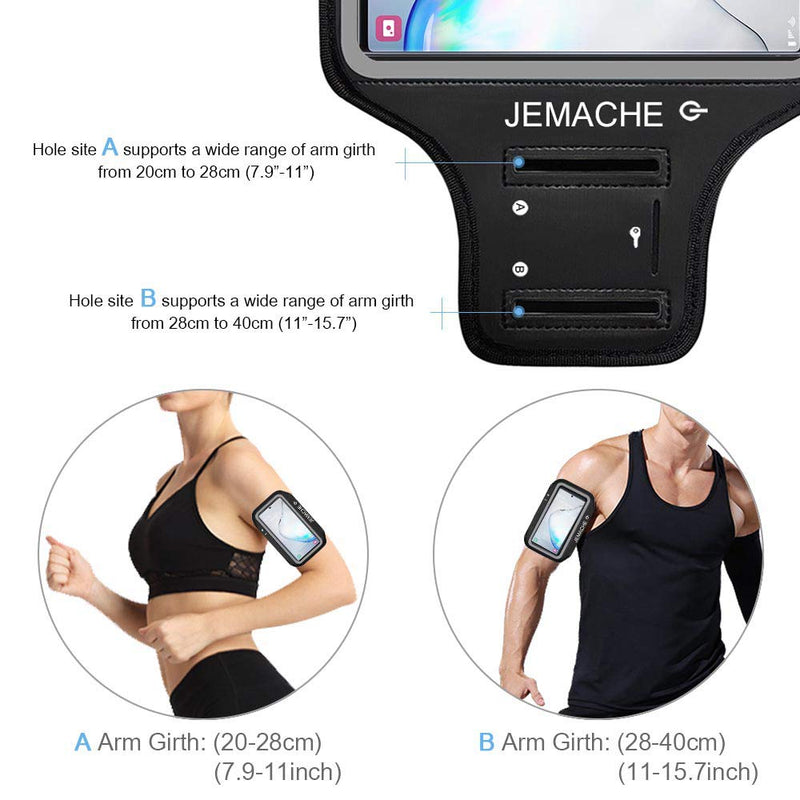 Galaxy Note 10+, 9, 8 Armband, JEMACHE Gym Run Workout Water Resistant Arm Band Case for Samsung Galaxy Note 8/9/10 Plus with Key Holder (Black) Black