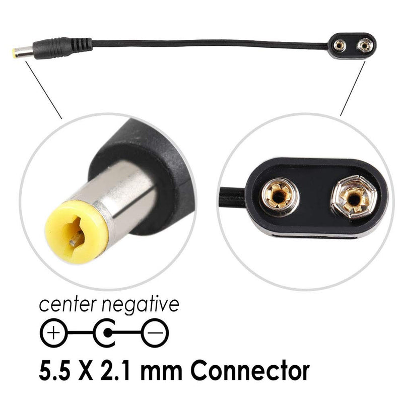 Mr.Power 9V Battery Clip Converter Power Cable Snap Connector 2.1mm 5.5mm Plug for Guitar Effect Pedal (2 Cable) 2 cable