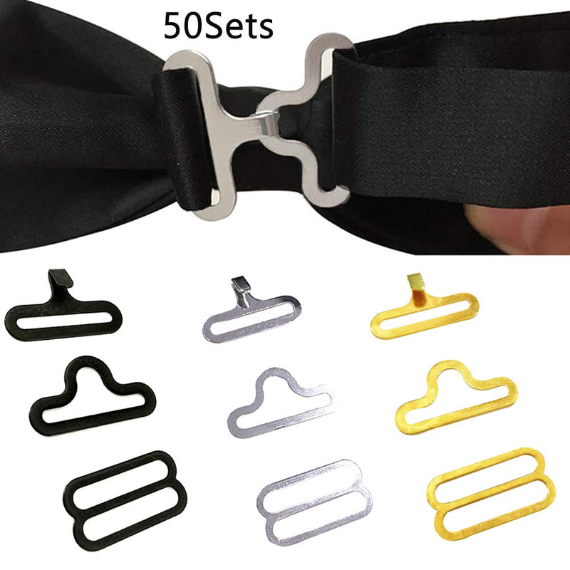 [AUSTRALIA] - Laipi 50Sets Adjustable Bow Tie Hardware Clip Set,Metal Shoulder Strap Cravat Hardware Bow Tie Clip Fastener for Necktie Strap 18mm Black 