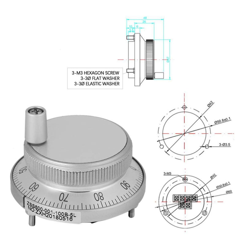 Hand Wheel Pulse Encoder Mill Router Manual Control For CNC System, 5V 60MM(White)