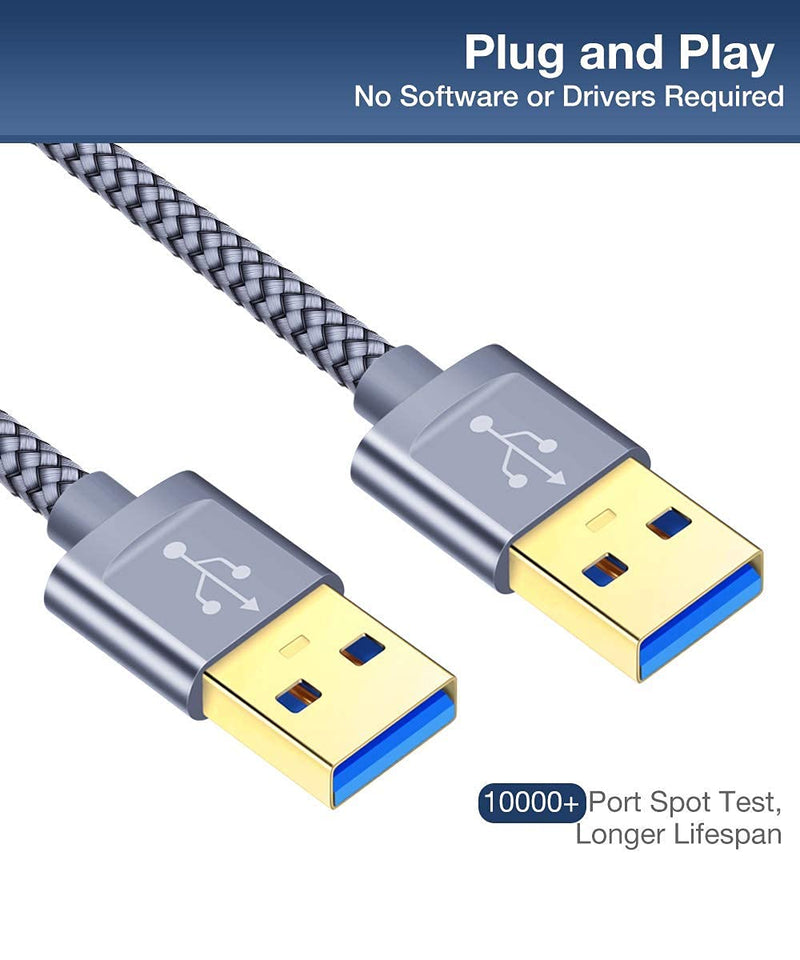 USB 3.0 A to A Male Cable, JSAUX USB to USB Cable 2 Pack(3.3ft+6.6ft) USB Male to Male Cable Double End USB Cord with Gold-Plated Connector for Hard Drive Enclosures, DVD Player, Laptop Cooler (Grey) 2 pack-3.3ft&6.6ft Grey