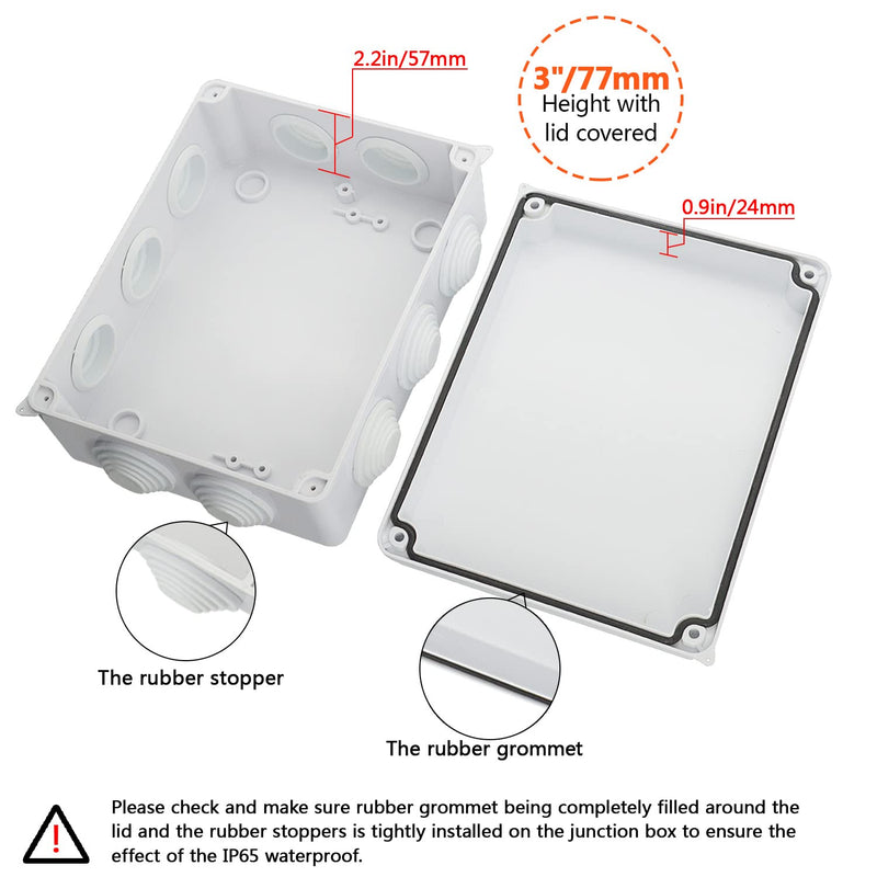 LeMotech ABS Plastic Dustproof Waterproof IP65 Junction Box Universal Electrical Project Enclosure White 7.9 x 6.1 x 3.1 inch (200 x 155 x 80 mm) 7.9" x 6.1" x 3.1"