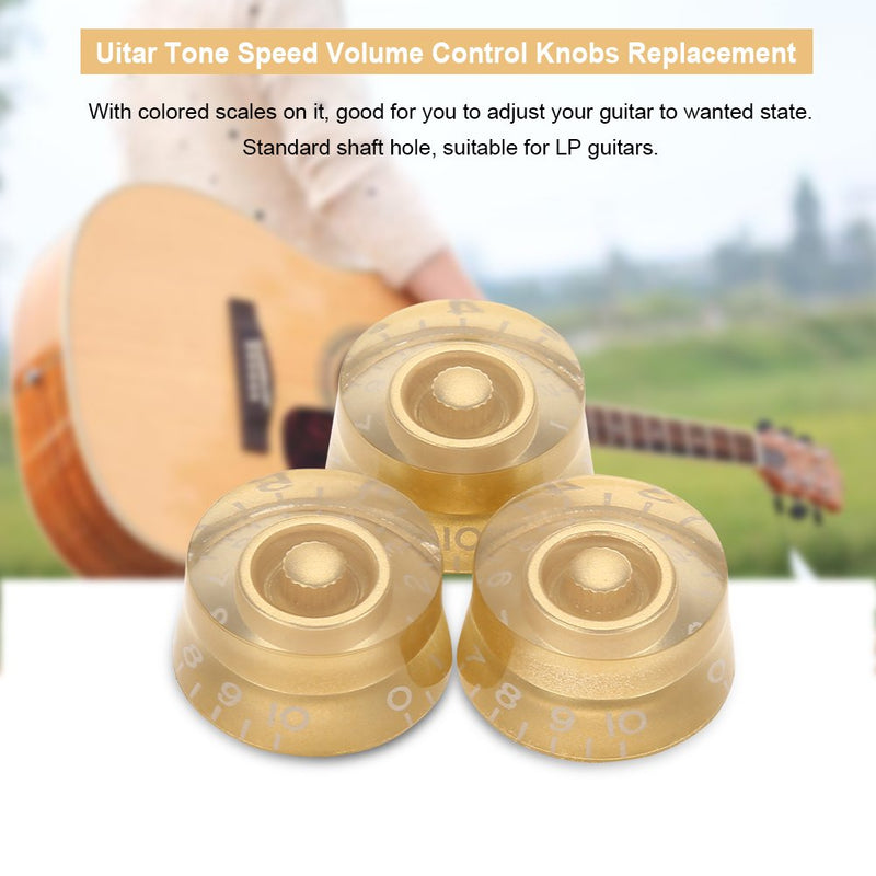 Drfeify Electric Guitars Knobs, 4pcs Guitar Tone Speed Volume Control Knobs Replacement Parts for Les Paul Electric Guitars Gold