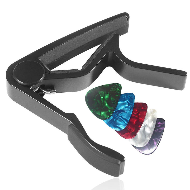 WINGO Quick-Change capo for Acoustic and Electric Guitars with 5 Picks for Free, Black.