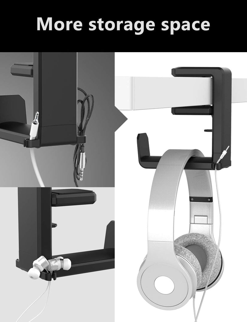 [AUSTRALIA] - PC Gaming Headphone Stand Holder, MiiKARE Under Desk Headphone Hanger Labor-Saving Headphone Hook Spring-Loaded Clamp 360 Degree Swivel with Double Cable Clip for All Headphone Sizes 