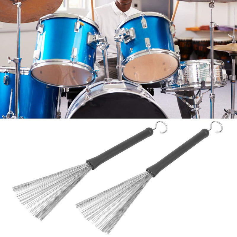 2Pcs Drum Brush, Rubber Stainless Steel Wire Retractable Adjustable Jazz Drum Brush Good Balance and Rebound Effect