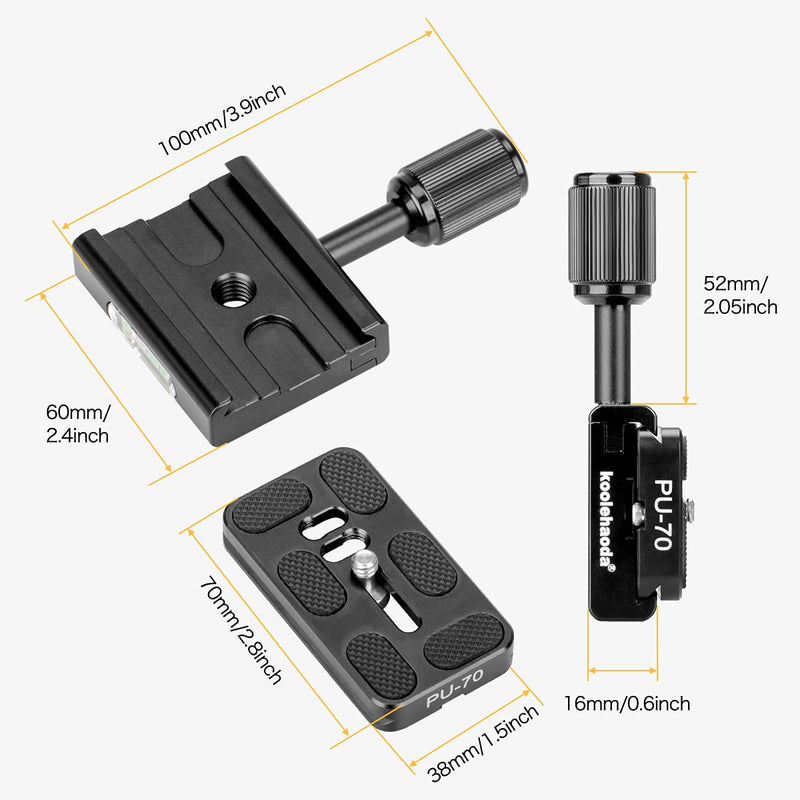 Koolehaoda 70mm Quick Release Plate Aluminum with 60mm QR Clamp Adapter with 1/4"- 3/8" Screw and Built-in Bubble Level Compatible for Acra Swiss Camera Tripod Ball Head Monopod KZ-30
