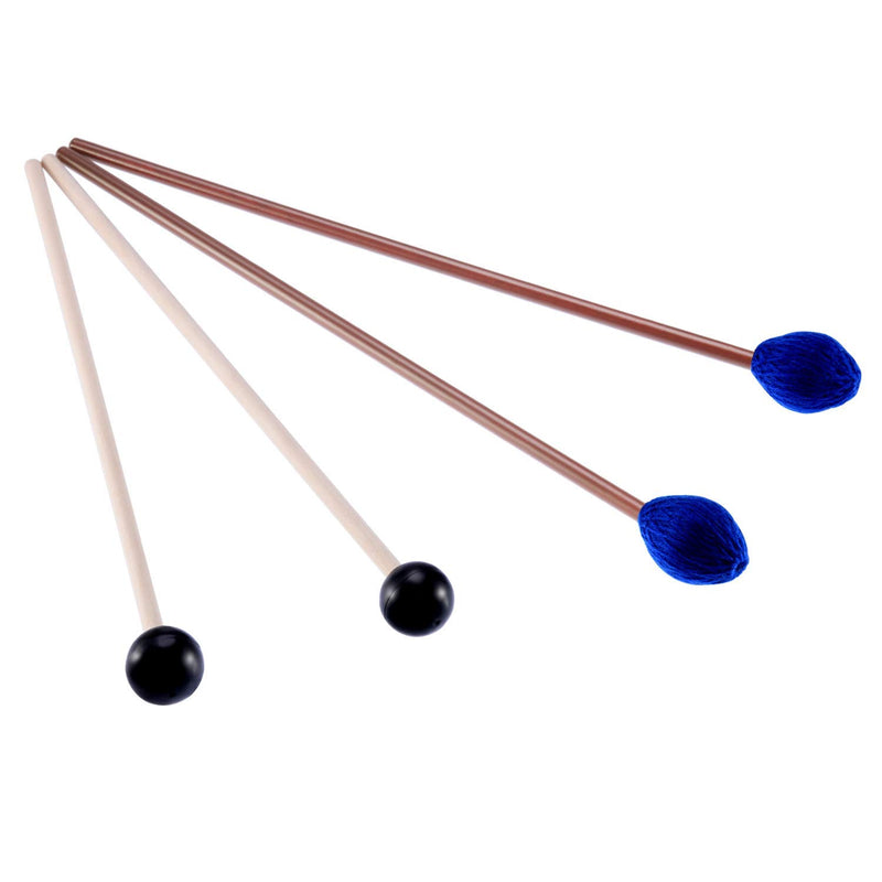 Canomo 1 Pair Medium Hard Marimba Mallets and 1 Pair Rubber Mallets Sticks with Wood Handle for Percussion Bell Glockenspiel Marimba